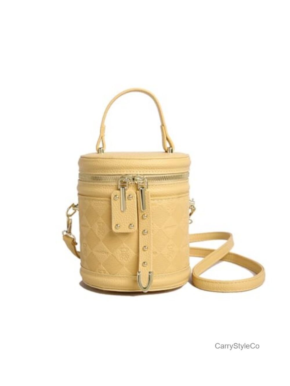 Mini Quilted Vegan Leather Crossbody Bag 3-Way Carry Cylinder